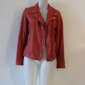 Womens Bully Washed Out Red Leather Jacket 46 IT/US L